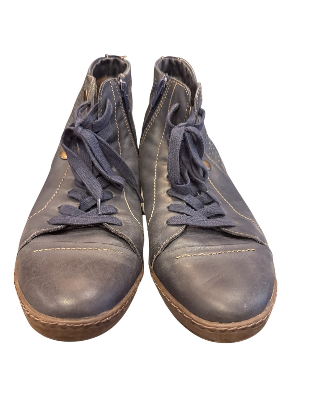 Biza Women’s Radius Navy Leather Chukka Boots with Lace-Up Zip Closure Sz 9.5